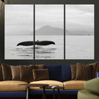 Whale Tail Wall Art | Framed Black White Ocean Canvas