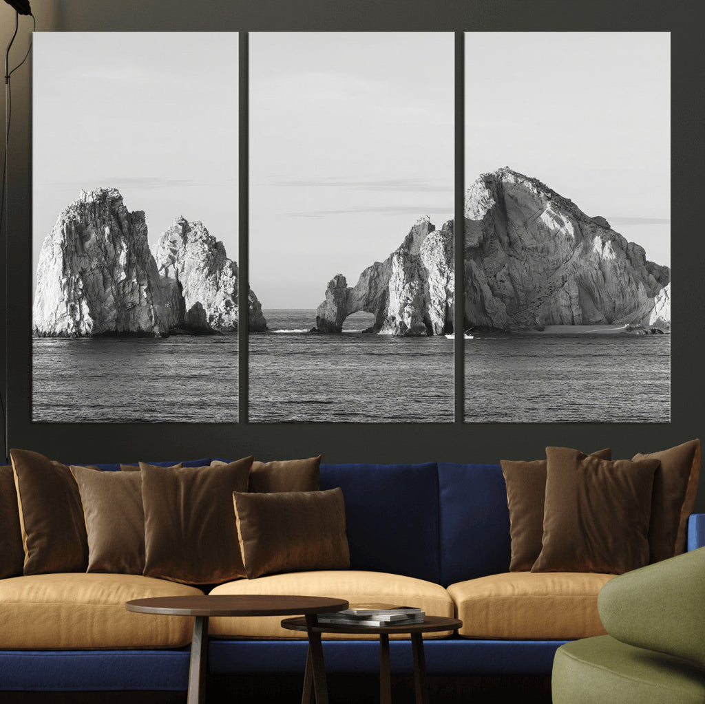 Coastal Wall Art | Framed Black White Ocean Canvas Artwork