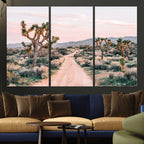 Joshua Tree Wall Art Canvas Print, Framed Desert Road Scene at Sunset