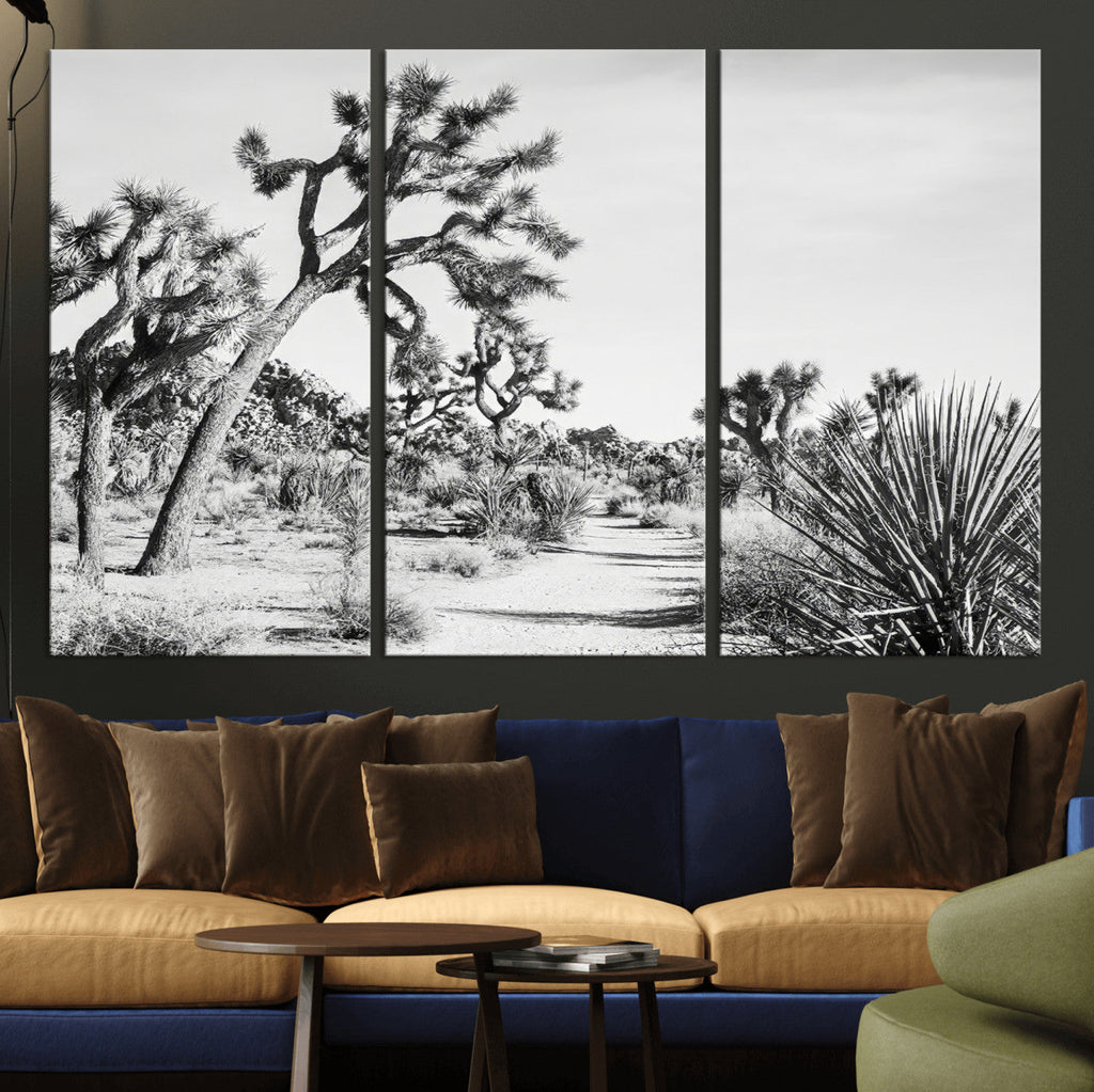 Joshua Tree Wall Art | Black & White Canvas Print, Nature Serenity Decor