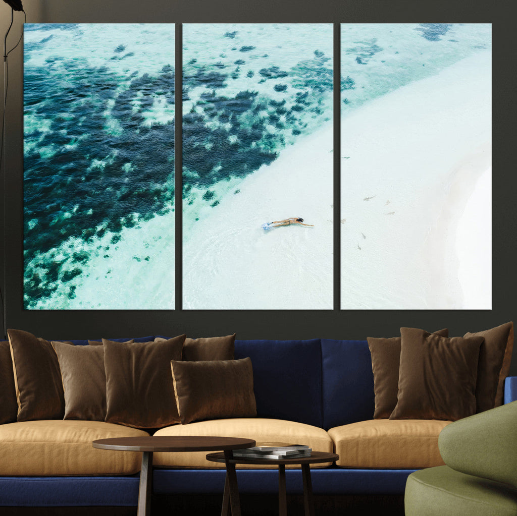 Minimal Beach Wall Art | Framed Ocean Swimming Canvas