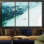 Minimal Beach Wall Art | Framed Ocean Swimming Canvas