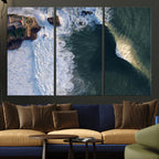 Ocean Wave Wall Art | Aerial Coastal View Canvas Artwork