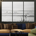 Surfer Silhouette Wall Art | Framed Calm Ocean Canvas