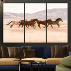 Wild Horse Wall Art Canvas Print, Framed Rustic Western Art, Desert Horse Scene