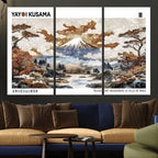 Modern Japanese Mount Fuji Canvas Art Print, Yayoi Kusama Wall Art, Framed Abstract Japanese Landscape