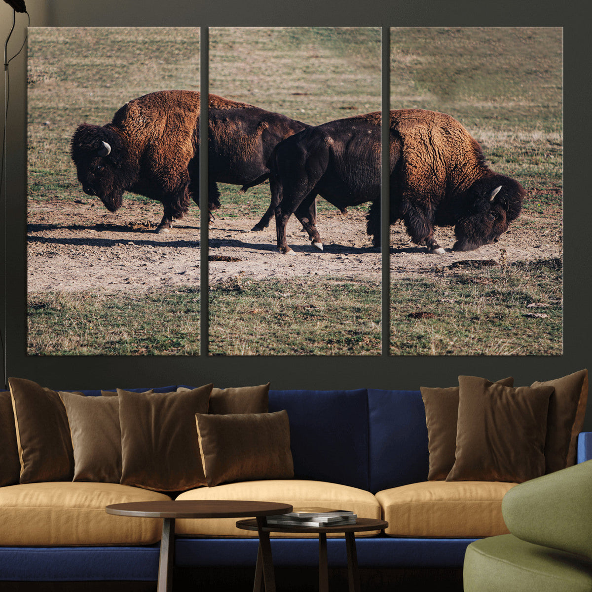Bison Wall Art Canvas Print, Framed Western Wildlife Modern Ranch