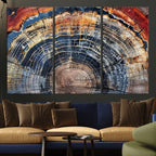 Tree Rings Wall Art Canvas Print, Framed Petrified Wood Art, Modern Rustic Decor