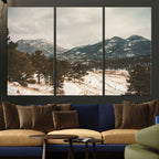 Mountain Landscape Wall Art Canvas Print, Framed Snowy Peaks Alpine Winter