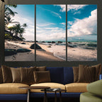 Tropical Beach Wall Art Canvas Print, Framed Ocean Waves Relaxing Seascape