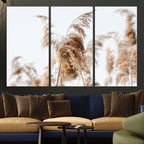 Pampas Grass Wall Art Canvas Print, Framed Neutral Tones Minimalist Boho