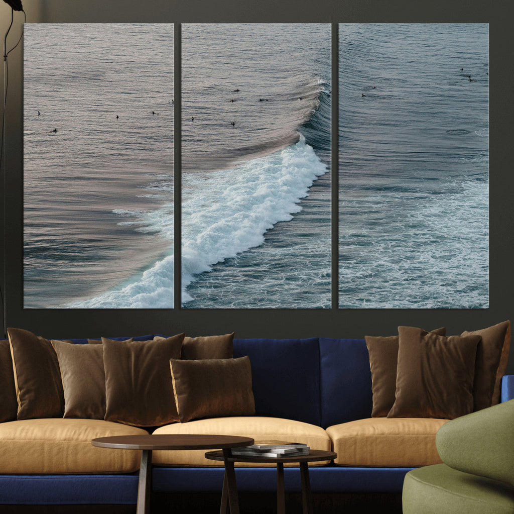 Ocean Waves Wall Art Canvas Print, Framed Coastal Serenity Surf Scene