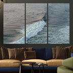 Ocean Waves Wall Art Canvas Print, Framed Coastal Serenity Surf Scene
