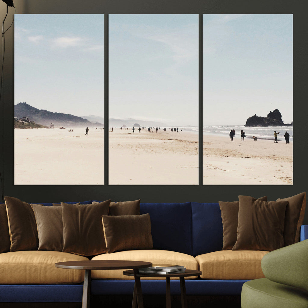 Minimalist Beach Wall Art Canvas Print, Framed Coastal Serenity Soft Sand