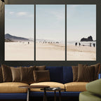 Minimalist Beach Wall Art Canvas Print, Framed Coastal Serenity Soft Sand