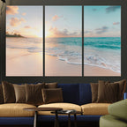 Beach Sunset Wall Art Canvas Print, Framed Ocean Waves Summer Escape
