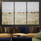 Bison Herd Wall Art Canvas Print, Framed Western Ranch Nature Scene