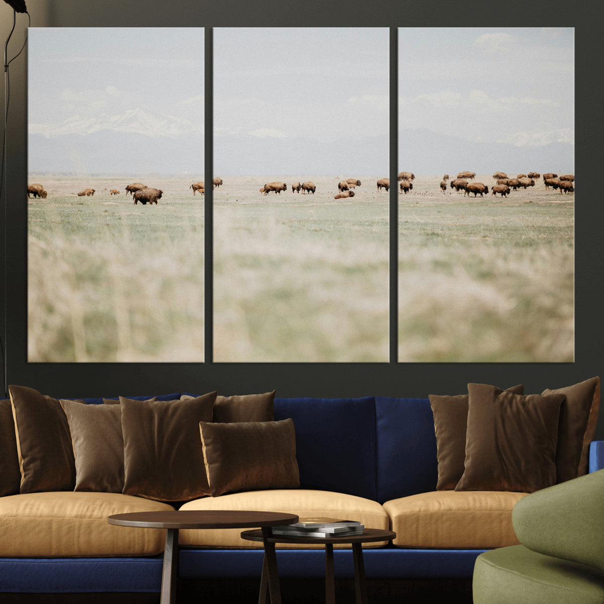 Bison Herd Wall Art Canvas Print, Framed Western Ranch Nature Scene