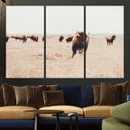 Bison Herd Wall Art Canvas Print, Framed Western Prairie Serenity