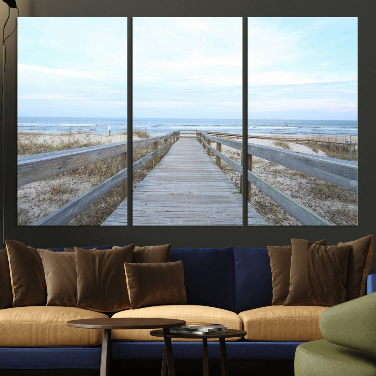 Beach Boardwalk Wall Art Canvas Print, Framed Coastal Serenity Ocean View