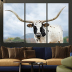 Texas Longhorn Wall Art Canvas Print, Framed Western Rustic Farmhouse