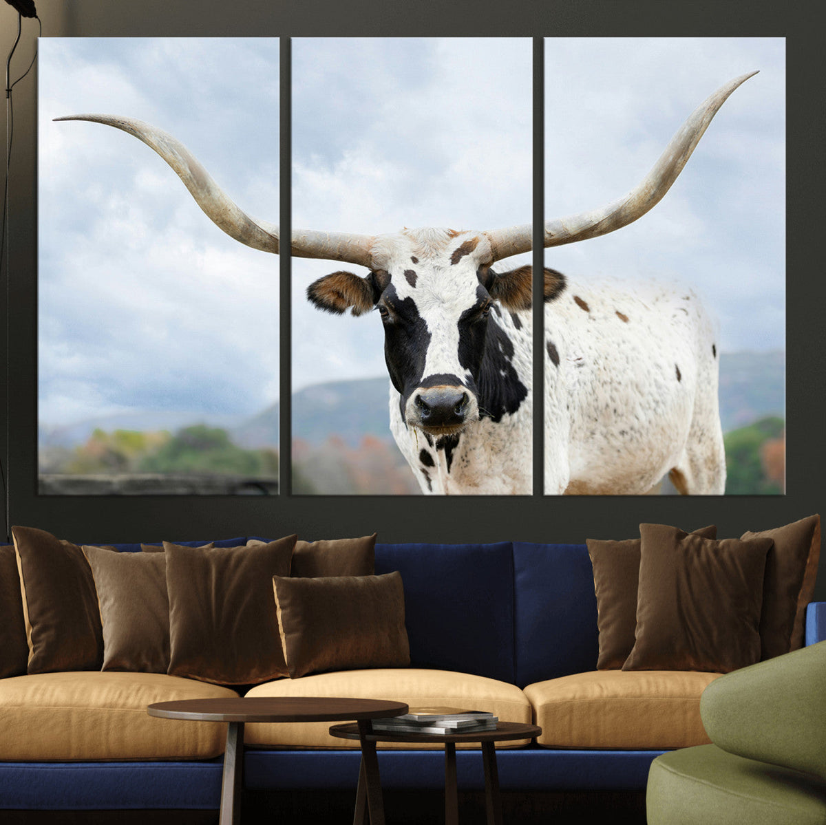 Texas Longhorn Wall Art Canvas Print, Framed Western Rustic Farmhouse