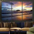Beach Sunset Wall Art Canvas Print, Tropical Ocean Waves
