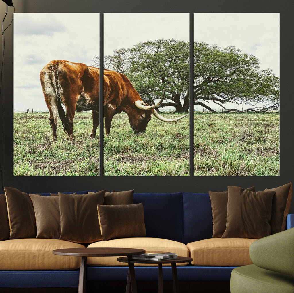 Texas Longhorn Wall Art Canvas Print, Rustic Western Ranch