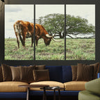 Texas Longhorn Wall Art Canvas Print, Rustic Western Ranch