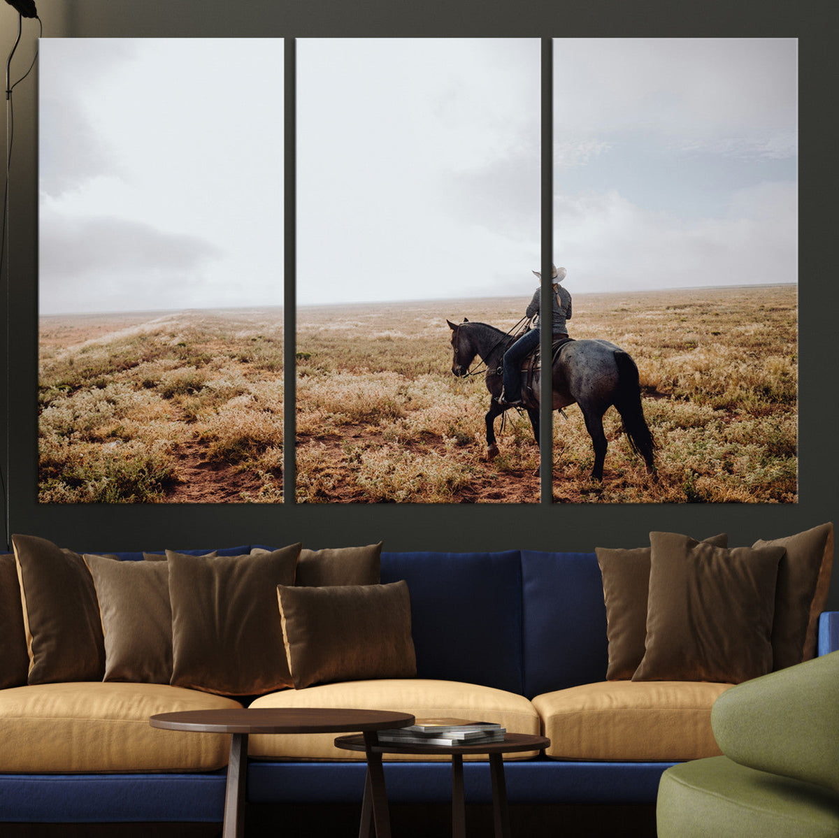 Cowboy Wall Art Canvas Print, Framed Western Rustic Ranch Scene