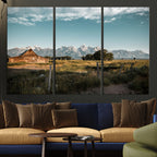 Rustic Farmhouse Wall Art Canvas Print, Teton Range Mormon Row Barn