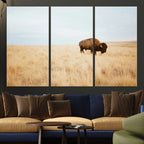 Buffalo Wall Art Canvas Print, Framed Western Wildlife Rustic Prairie Scene