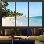 Palm Tree Coast Wall Art Canvas Print, Framed Island Getaway with Crystal Blue Water