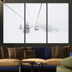 Ski Lift Wall Art Canvas Print, Framed Snowy Landscape Art, Alpine Adventure Nordic Minimalist Decor