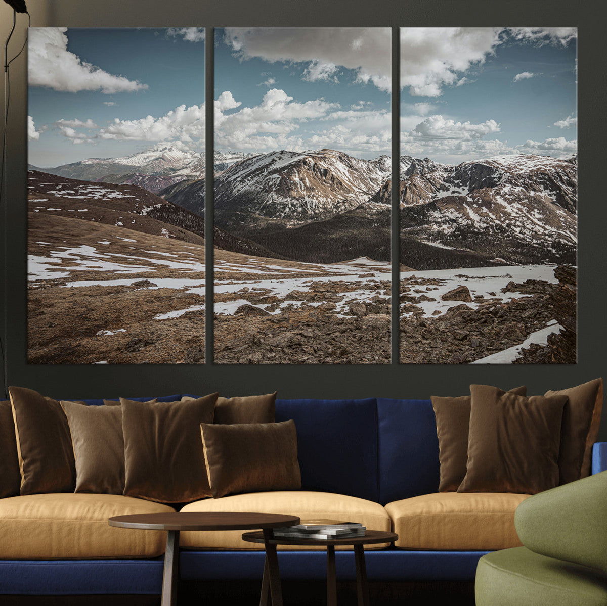 Mountain Landscape Wall Art Canvas Print, Framed Snowy Peaks Art, Rugged Highlands Rustic Adventure Decor