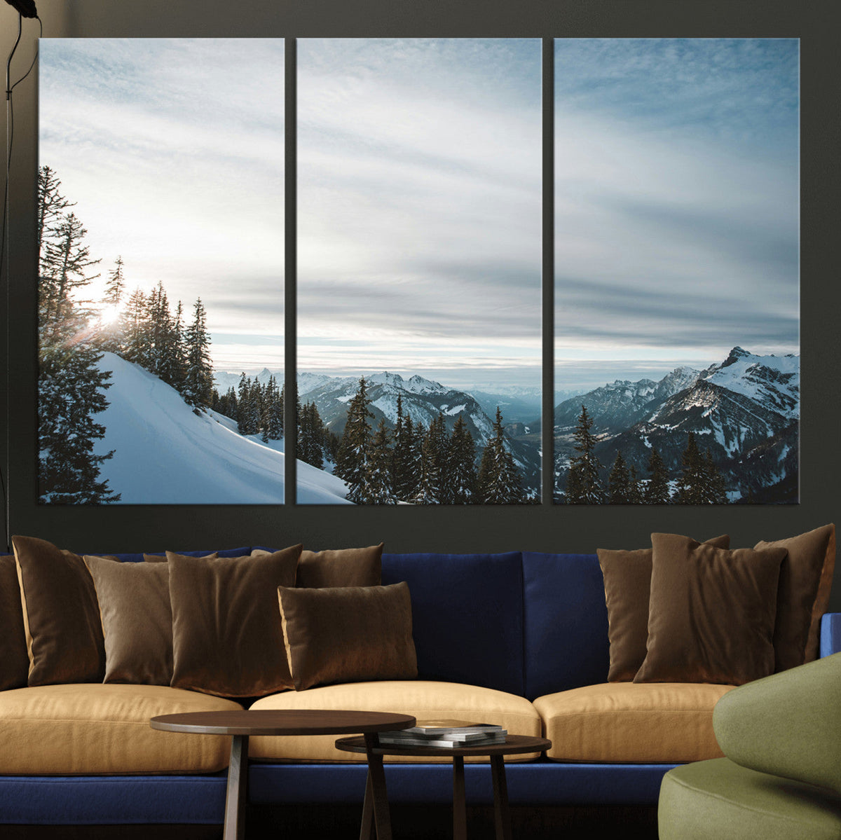 Snowy Mountains Wall Art Canvas Print, Framed Alpine Landscape Frosty Peaks Artwork
