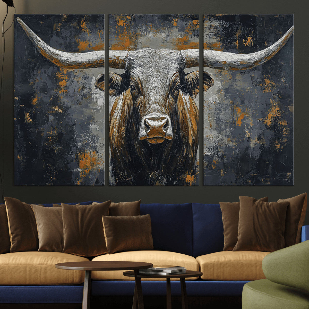 Rustic Bull Wall Art Canvas Print, Longhorn Wall Decor