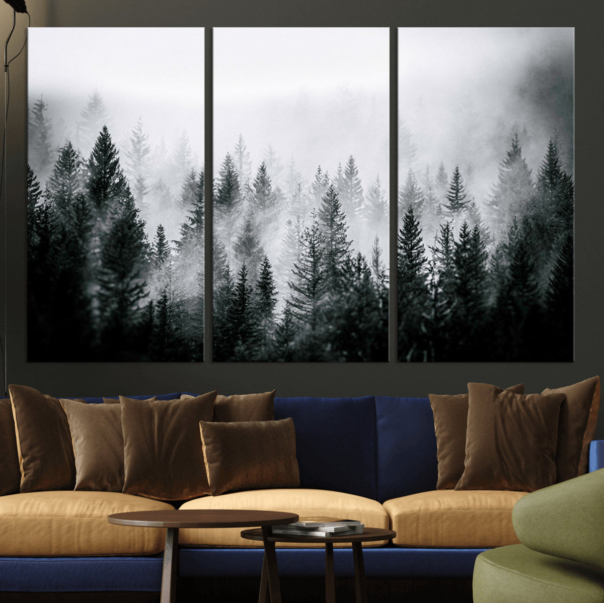 Foggy Forest Wall Art Canvas Print, Mountain Woodland Landscape, Minimal Nature Decor