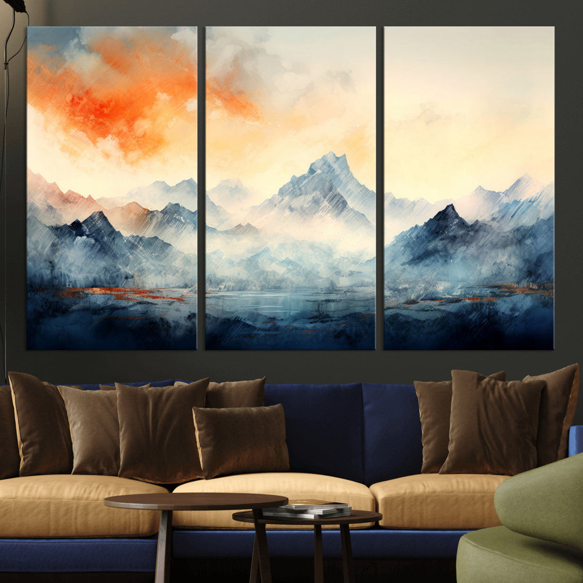 Warm Clouds Abstract Mountain Wall Art, Modern Landscape Canvas Print