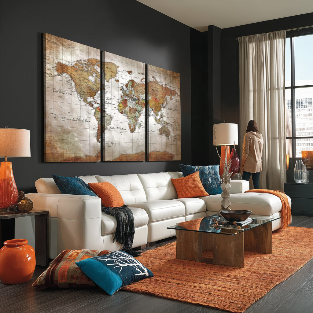 Vibrant Watercolor World Map Canvas Wall Art | Framed Travel Map