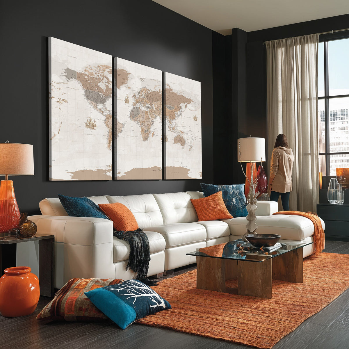 Framed Large World Map Canvas Print for Office Decor