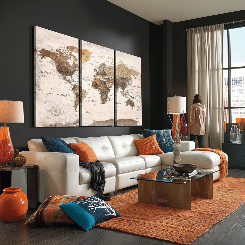 Modern World Map Canvas Print | Framed Travel Map Wall Art