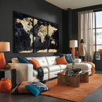 Framed Large World Map Wall Art Canvas Print for Living Room