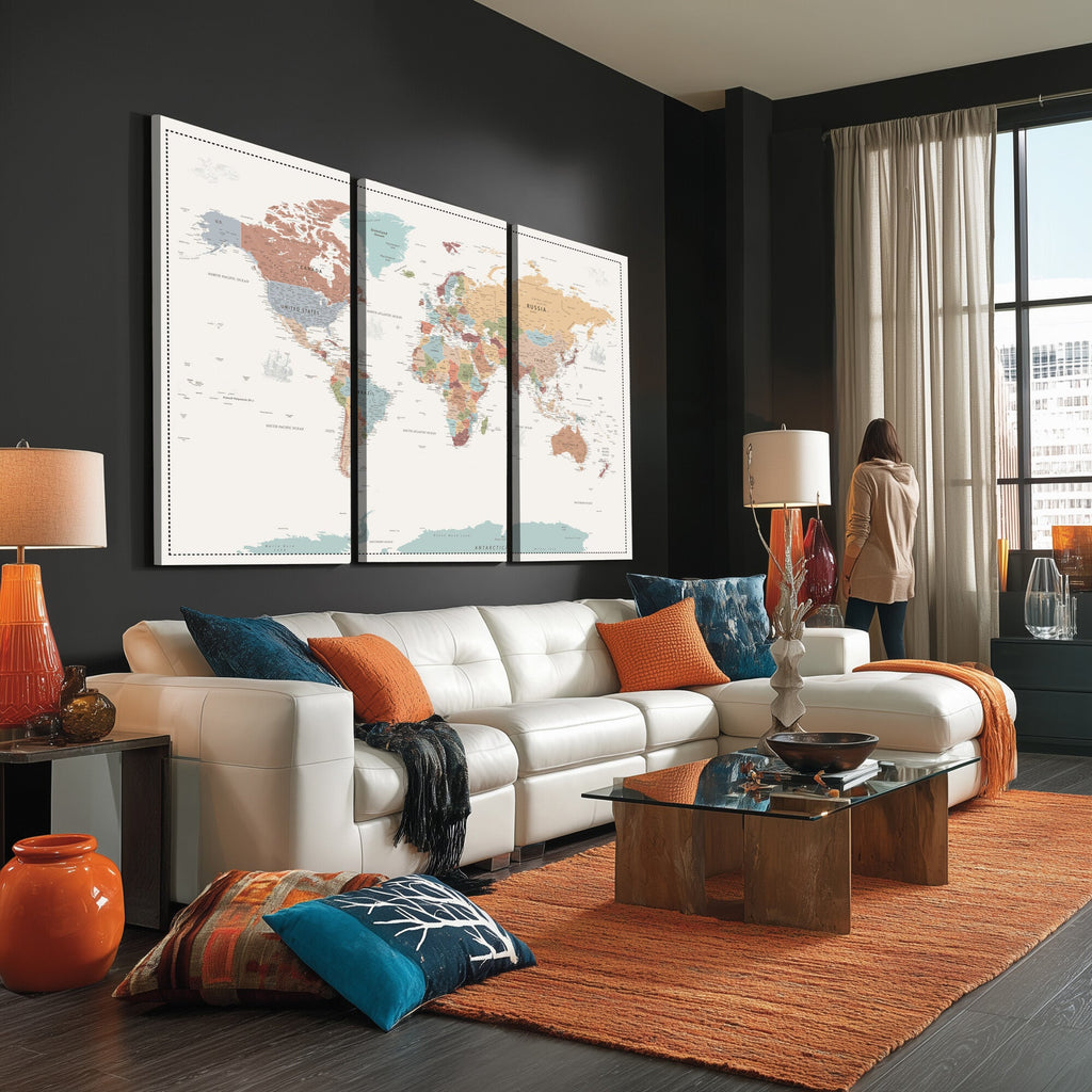Pastel Colors World Map Wall Art Canvas Print