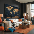 Vintage World Map Canvas Wall Art | Detailed Map with Countries, Oceans and Continents