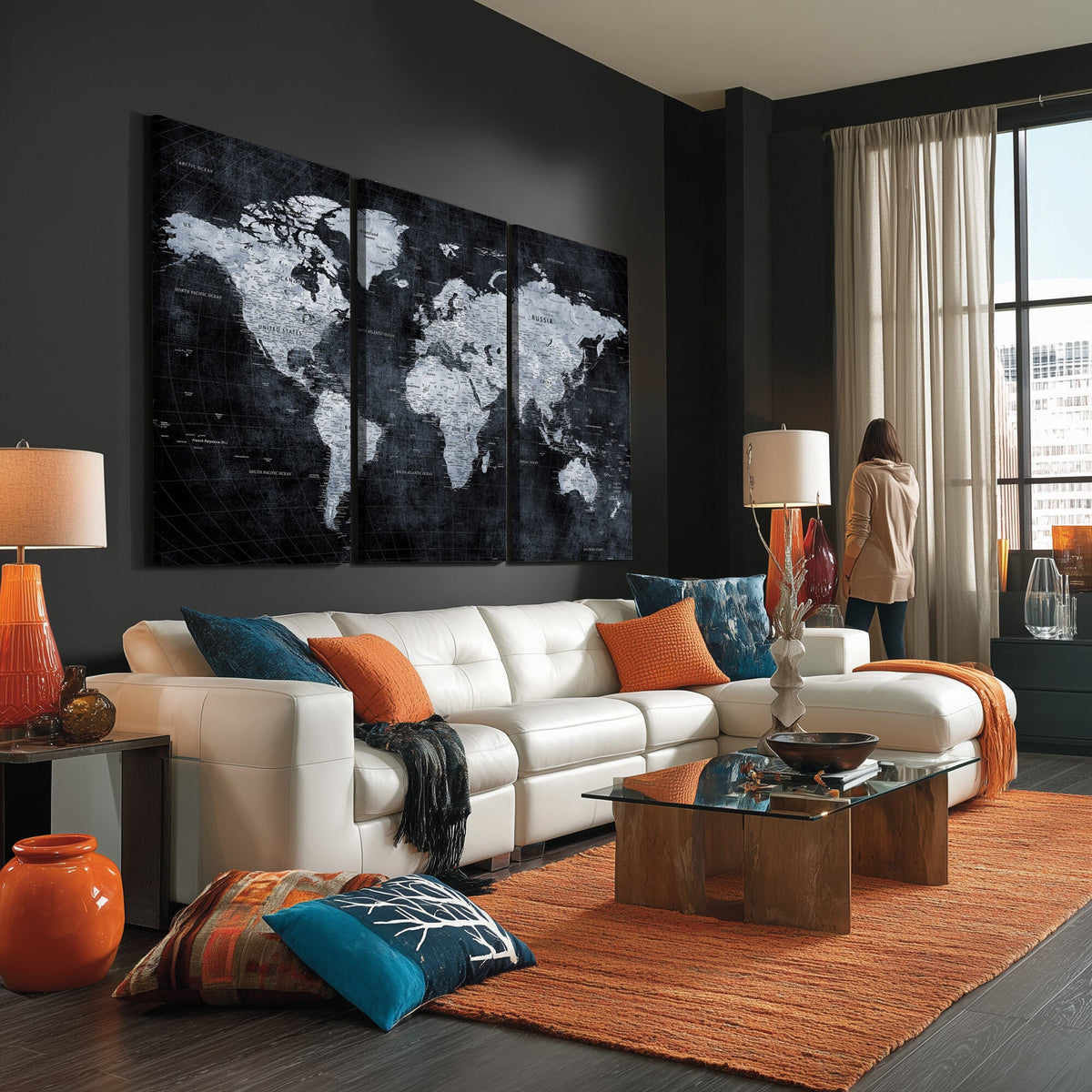 Black World Map Canvas Print | Detailed Map for Couples and Anniversary Gift
