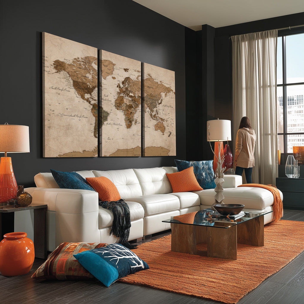 World Map Canvas Wall Art Print, Detailed Global Map Artwork