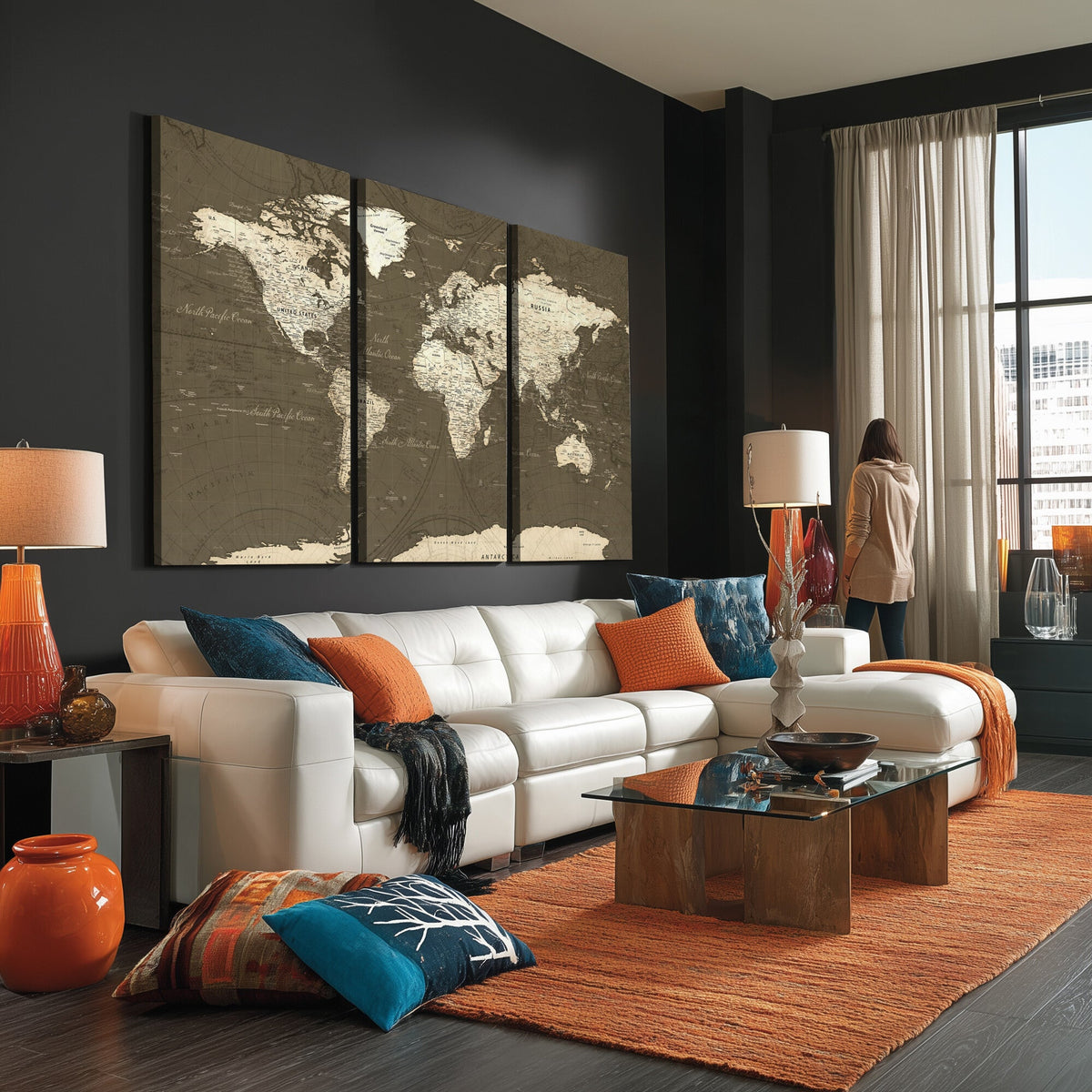 Vintage World Map Canvas Print | Framed Travel Map Wall Art for Couples