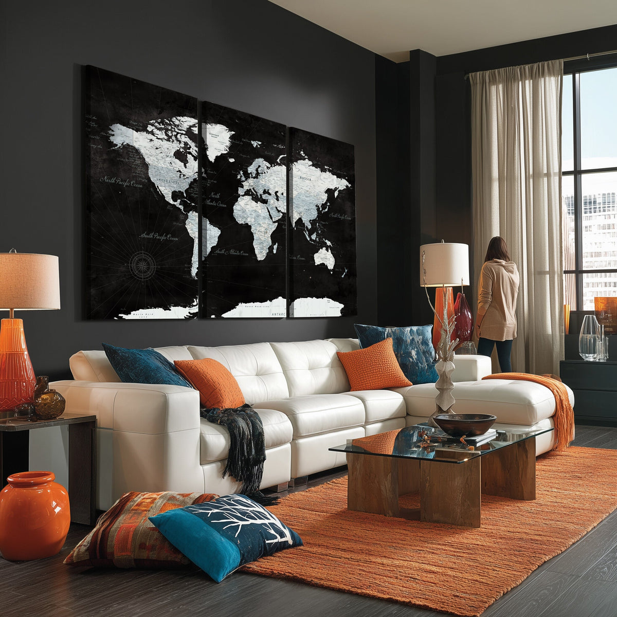 World Map Canvas Print | Framed Push Pin Wall Art, Color Splash Travel Map