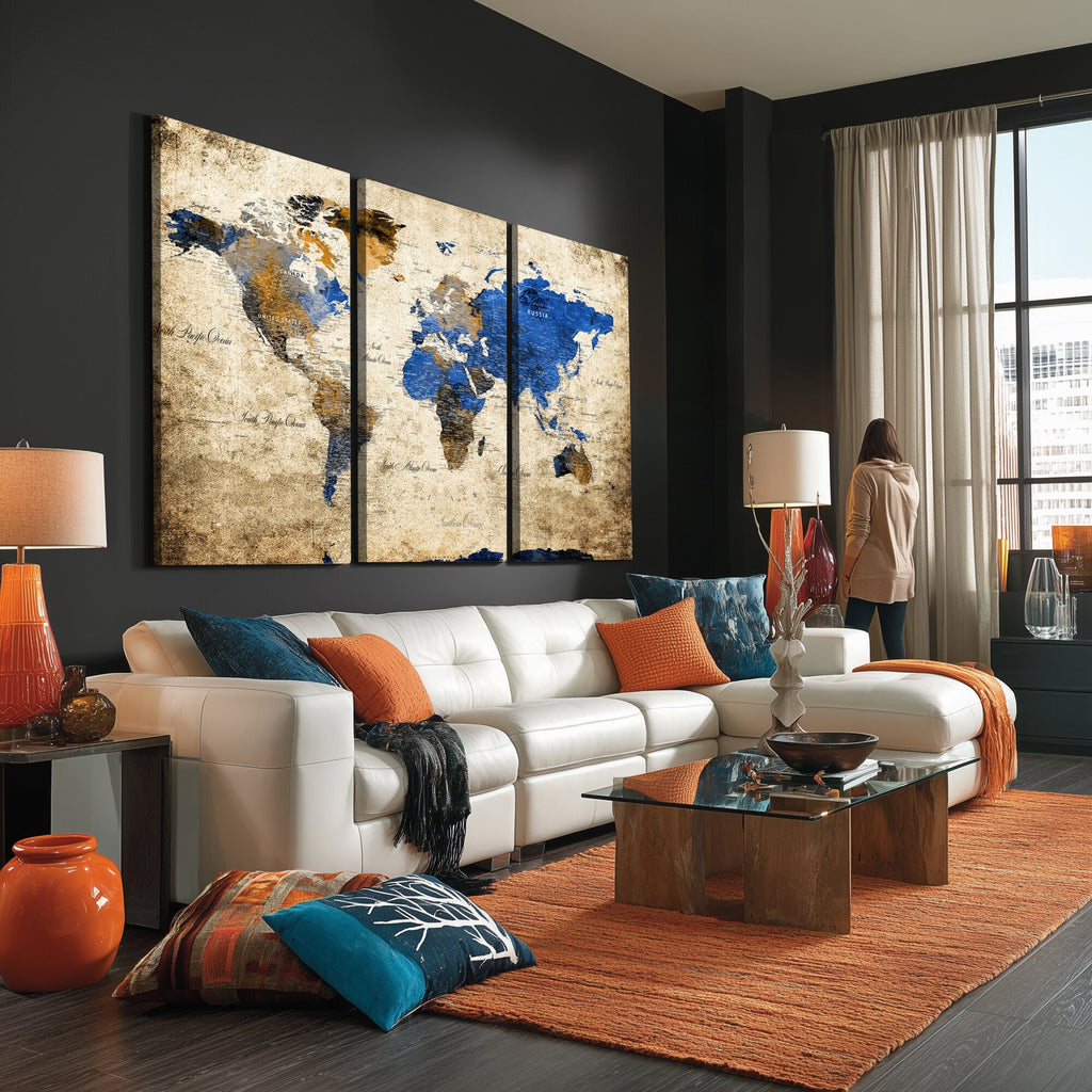 World Map Canvas Print | Colorful Abstract Travel Map, Framed Wall Art